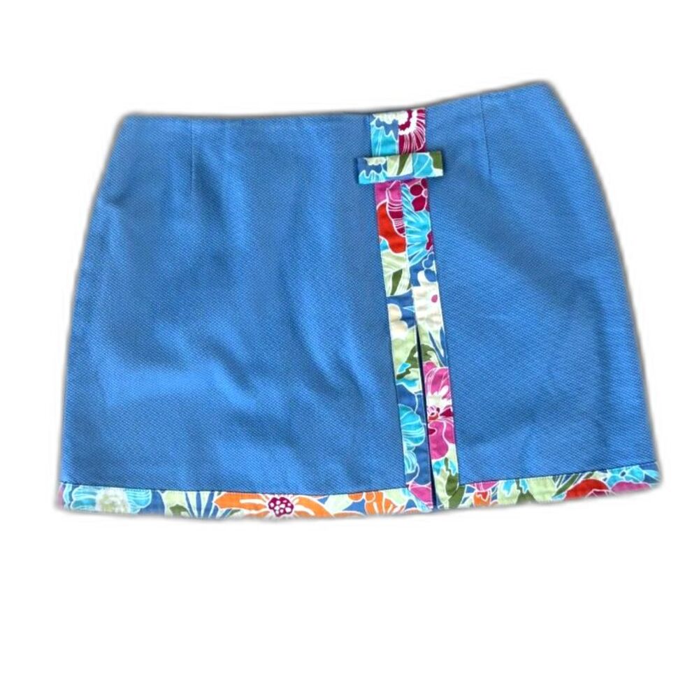 Willi Smith Vintage Blue Cotton Skort 14 Floral Trim Retro Mini Shorts Skirt 90s
